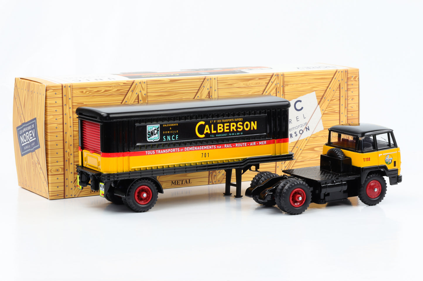 1:43 شاحنة Unic Esterel Calberson مع مقطورة 1961 أسود-أصفر Norev diecast