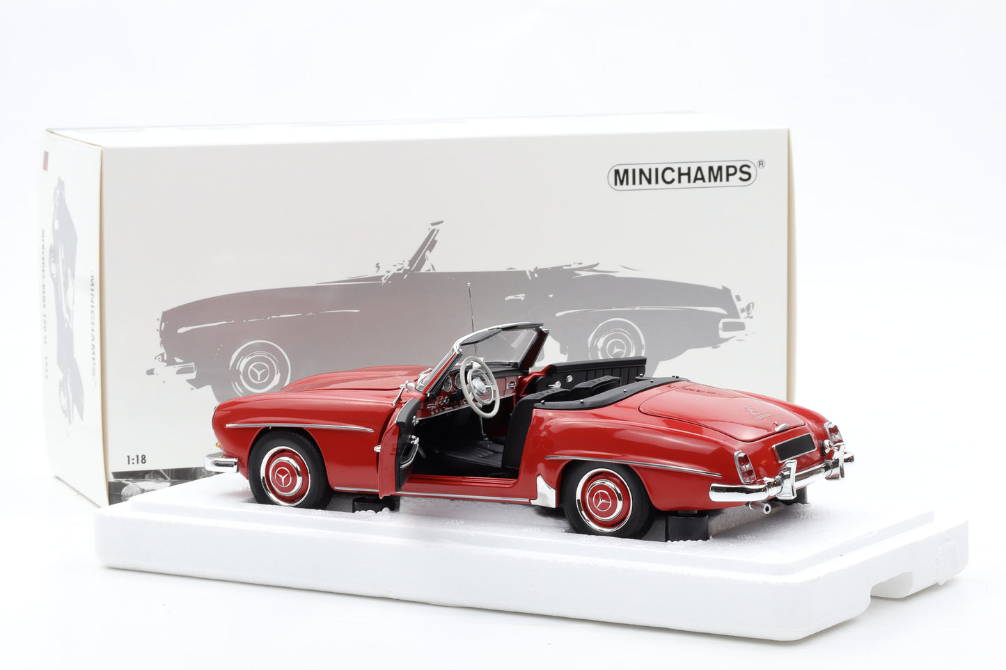 1:18 Mercedes-Benz 190 SL Cabrio W121 1955 rot full opening Minichamps
