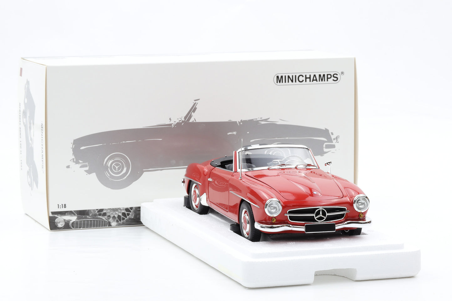 1:18 Mercedes-Benz 190 SL Cabrio W121 1955 rot full opening Minichamps