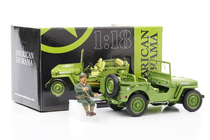 1:18 Jeep Willys 1944 Veicolo militare della polizia statunitense Verde 1 figura Soldato Diorama americano