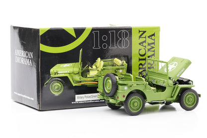 1:18 Jeep Willys 1944 Vehículo militar de la policía estadounidense verde diorama americano