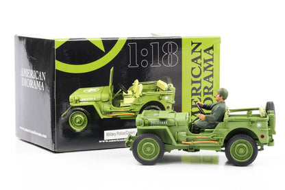 1:18 Jeep Willys 1944 Veicolo militare della polizia statunitense Verde 1 figura Soldato Diorama americano