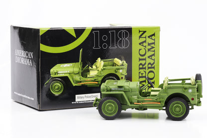1:18 Jeep Willys 1944 Veículo militar da polícia dos EUA verde diorama americano
