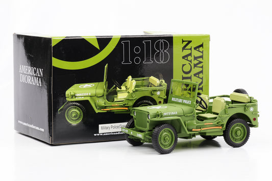 1:18 Jeep Willys 1944 US Police Military Vehicle Green American Diorama