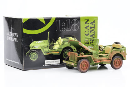 1:18 Jeep Willys 1944 US Army Military Vehicle Dirty Green American Diorama