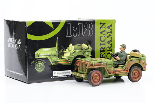 1:18 Jeep Willys 1944 US Army Militärfahrzeug dreckig grün 1 Figur American Diorama