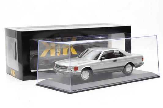 1:18 Mercedes-Benz 560 SEC C126 Coupe 1987 silber KK-Scale + Vitrine