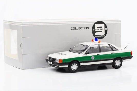 1:18 Audi 100 C3 2.3E 1989 Policía alemana blanco-verde Triple 9 Diecast