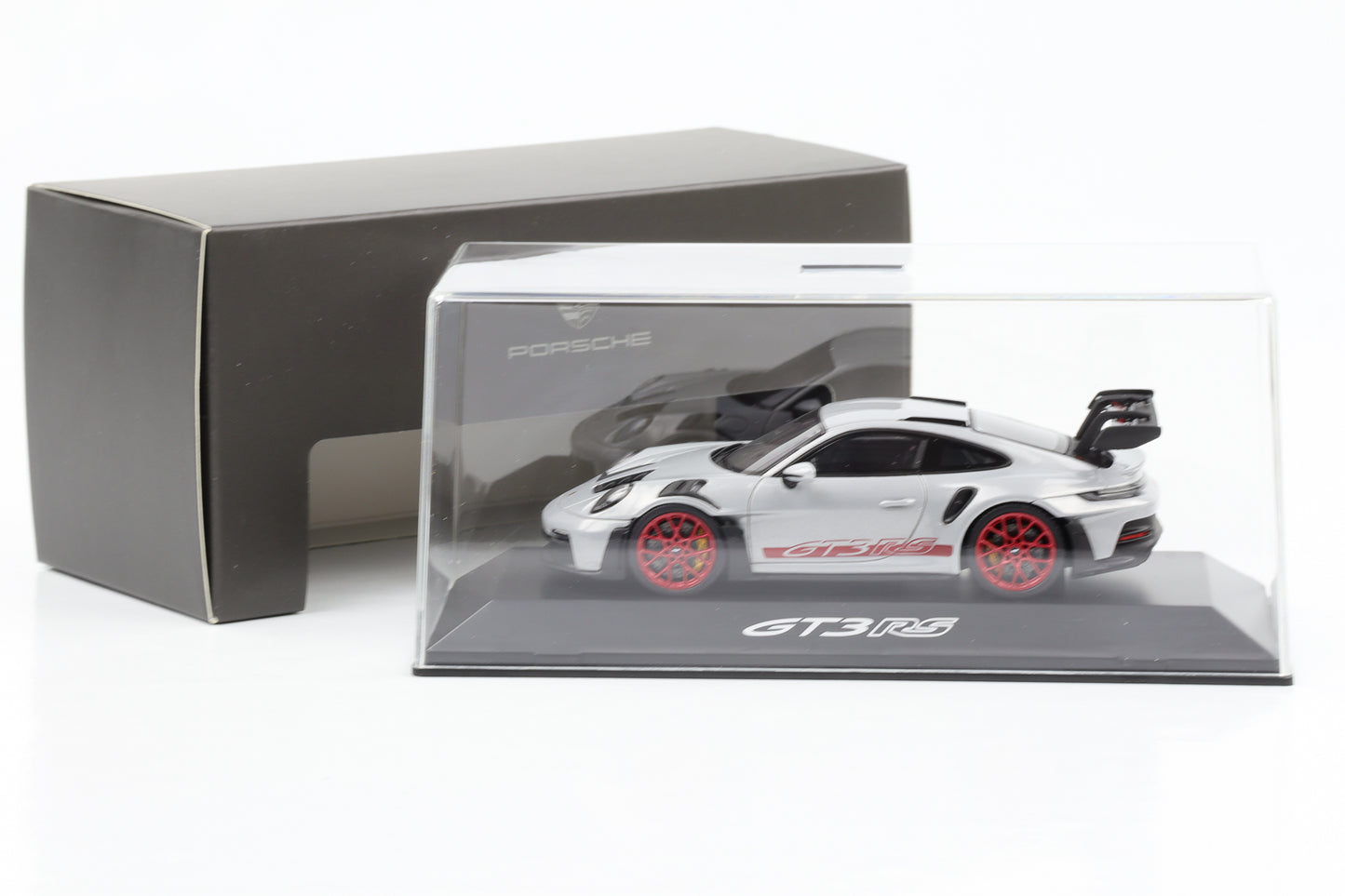 1:43 Porsche 911 992 GT3 RS cinza gelo metálico piro vermelho Spark WAP Dealer