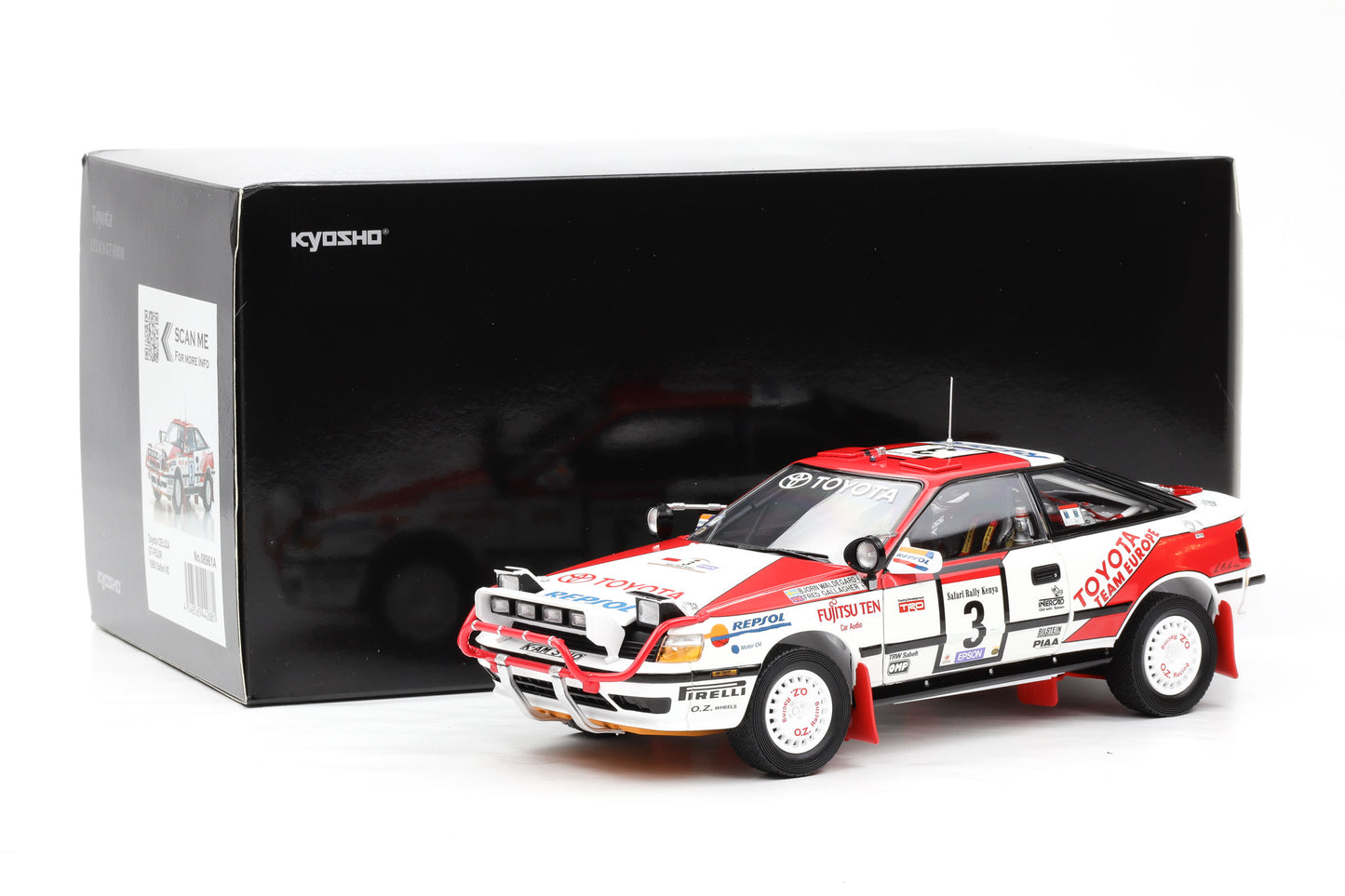 1:18 Kyosho Toyota Celica GT-Four #3 Sieger Rallye Safari 1990 Waldegård Gallagher