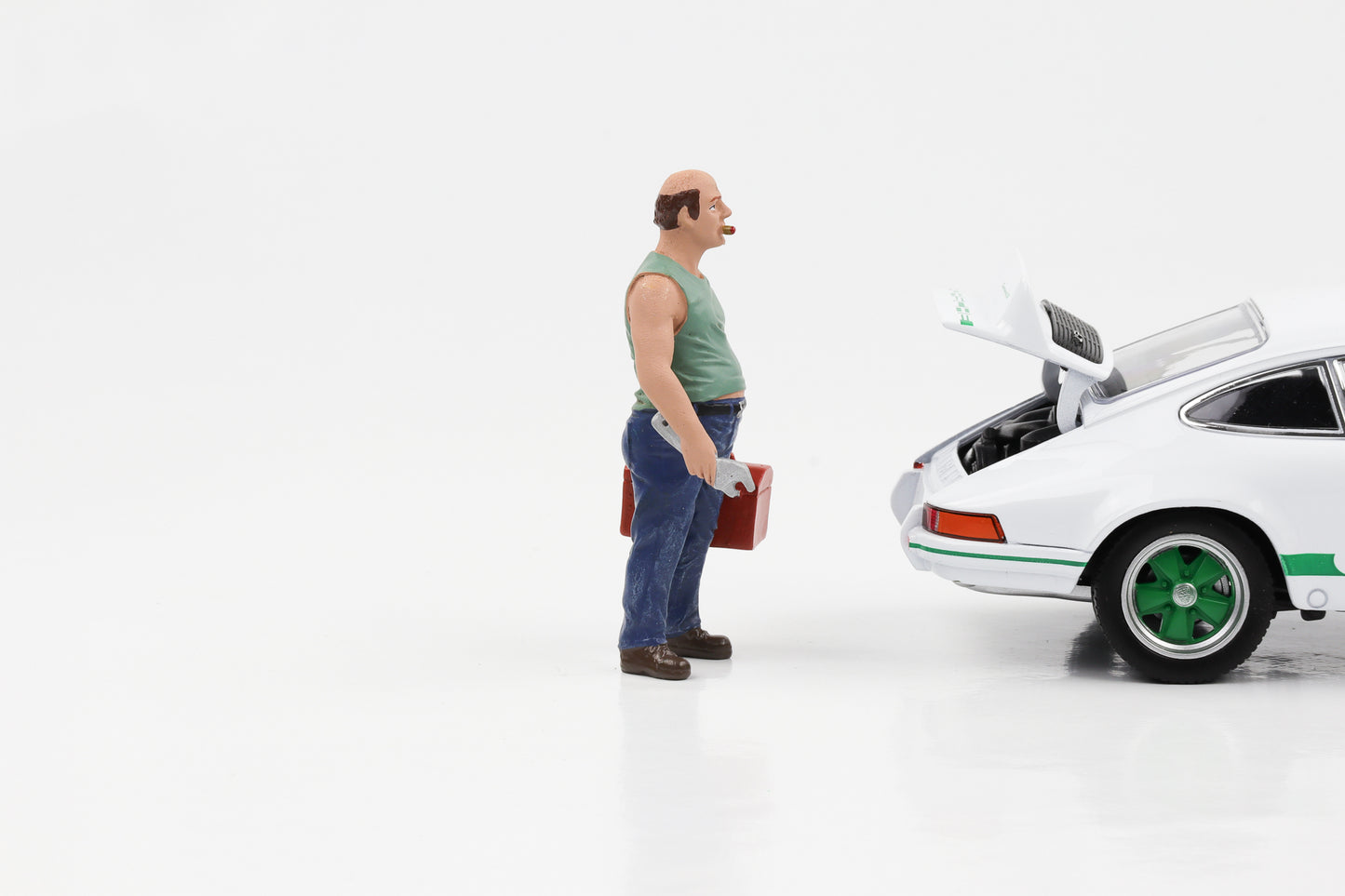 Sam il meccanico d'auto in scala 1:24 con cassetta degli attrezzi. Personaggi Diorama americani