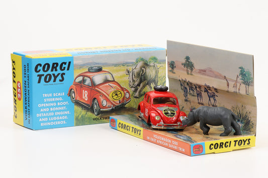 1:44 Corgi Toys Volkswagen VW Käfer Ostafrika-Safari rot + Zubehör - Nr. 256 Repro