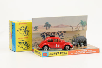 1:44 Corgi Toys Volkswagen VW Käfer Ostafrika-Safari rot + Zubehör - Nr. 256 Repro