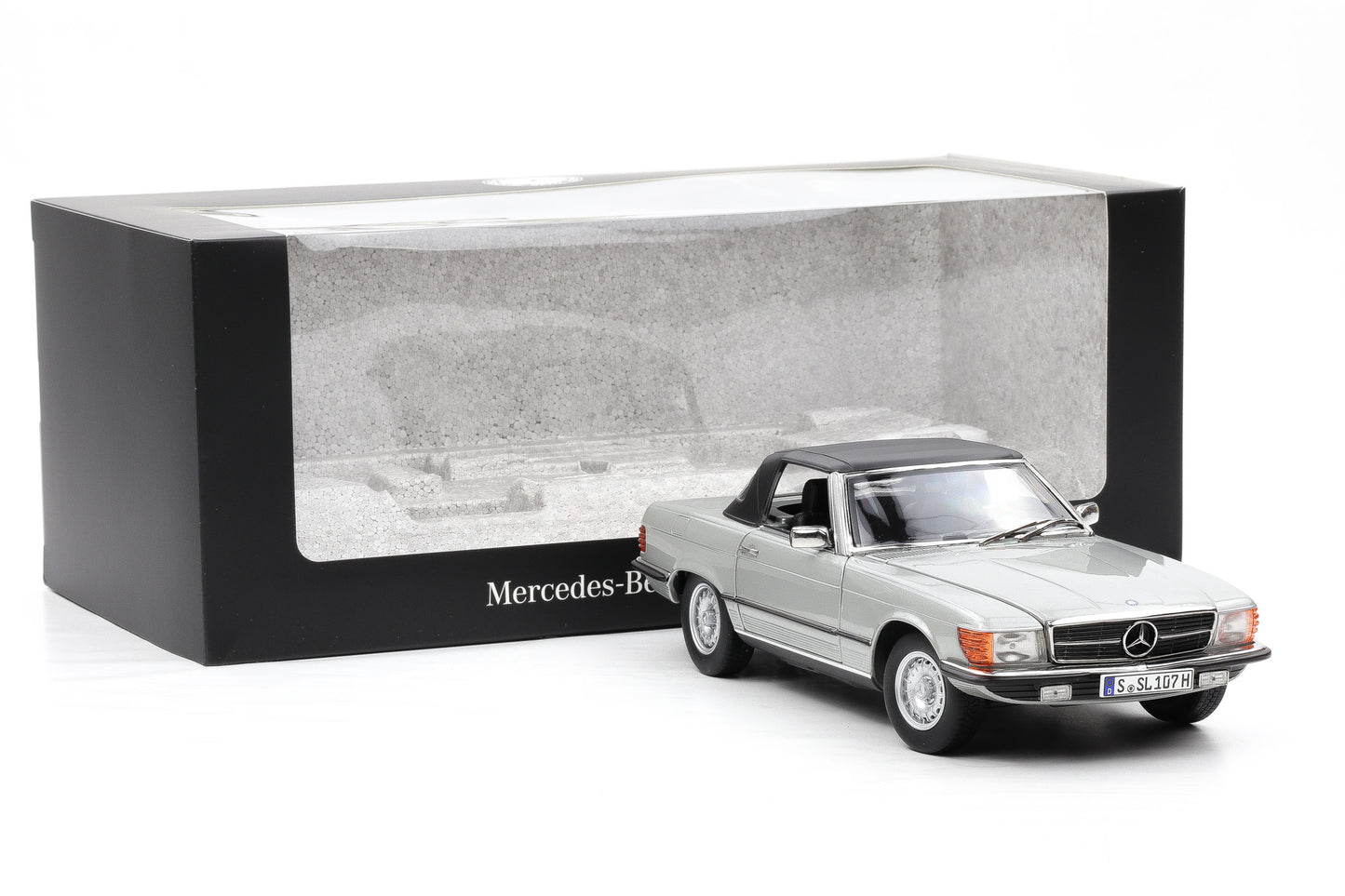 1:18 Mercedes-Benz 450 SL R107 Hard/Softtop astral silver metallic Norev Dealer
