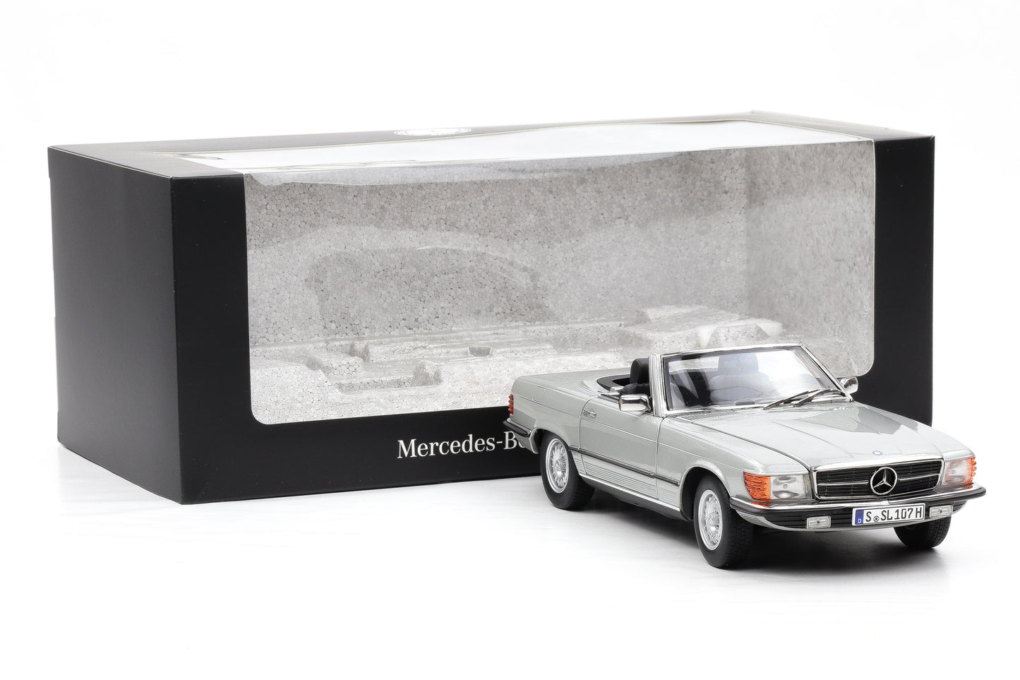 1:18 Mercedes-Benz 450 SL R107 Hard/Softtop astral silver metallic Norev Dealer