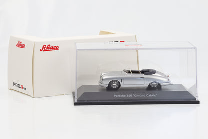 1:43 Porsche 356 Gmünd Cabrio 1948 argent métallisé Schuco PRO.R43 résine