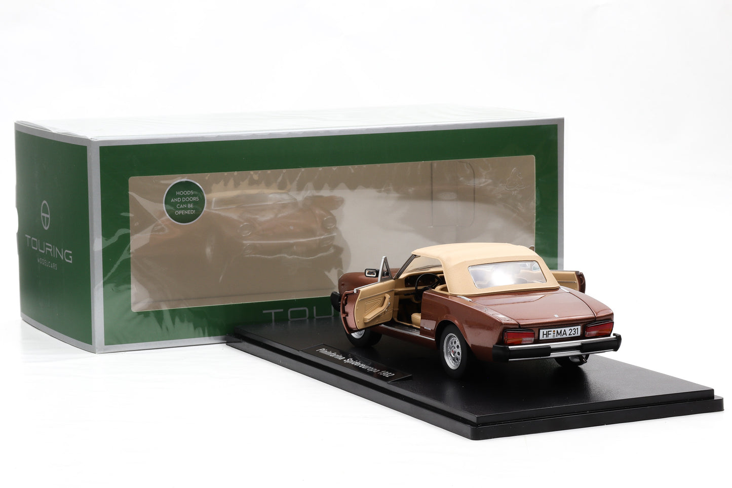 1:18 Fiat 124 Pininfarina Spidereuropa 1982 marrone chiaro Touring Modelcars + Vitrine