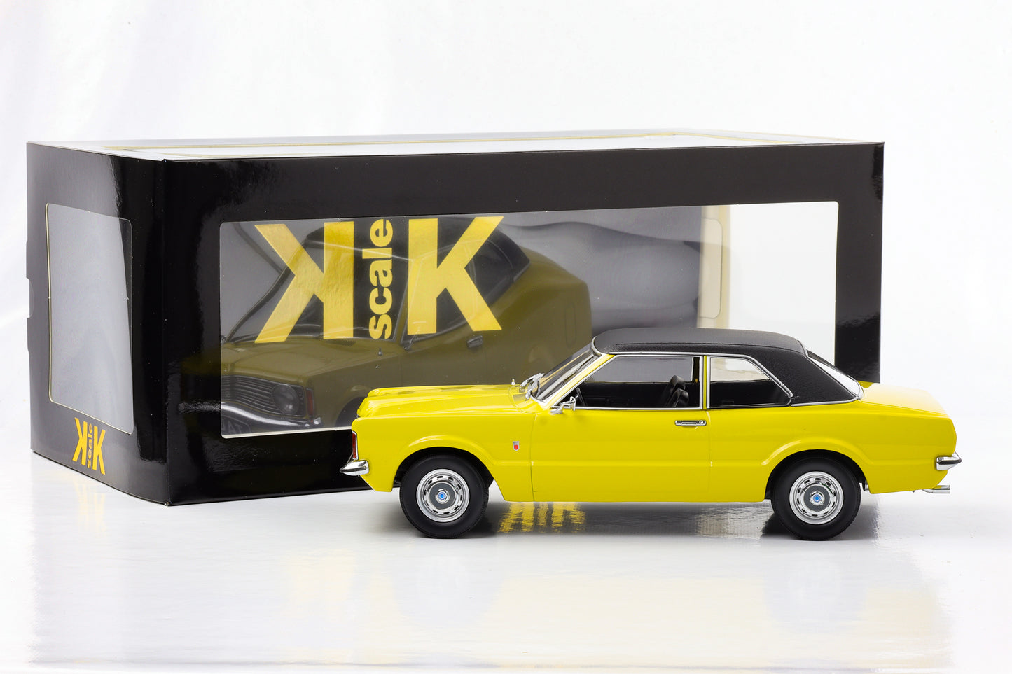 Pressofuso in scala 1:18 Ford Taunus L 1971 giallo nero KK