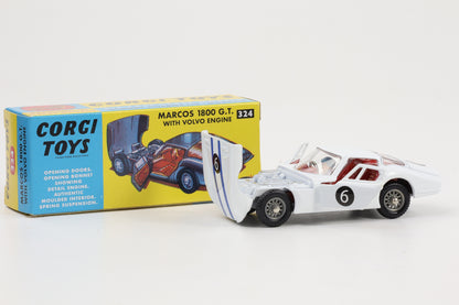 1:44 Corgi Toys Marcos GT weiß + Fahrer - Nr. 324 Repro