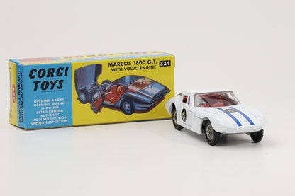 1:44 Corgi Toys Marcos GT weiß + Fahrer - Nr. 324 Repro