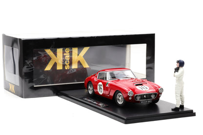 1:18 Ferrari 250 GT SWB #16 24H Le Mans 1961 rot + Figur + Vitrine KK-Scale