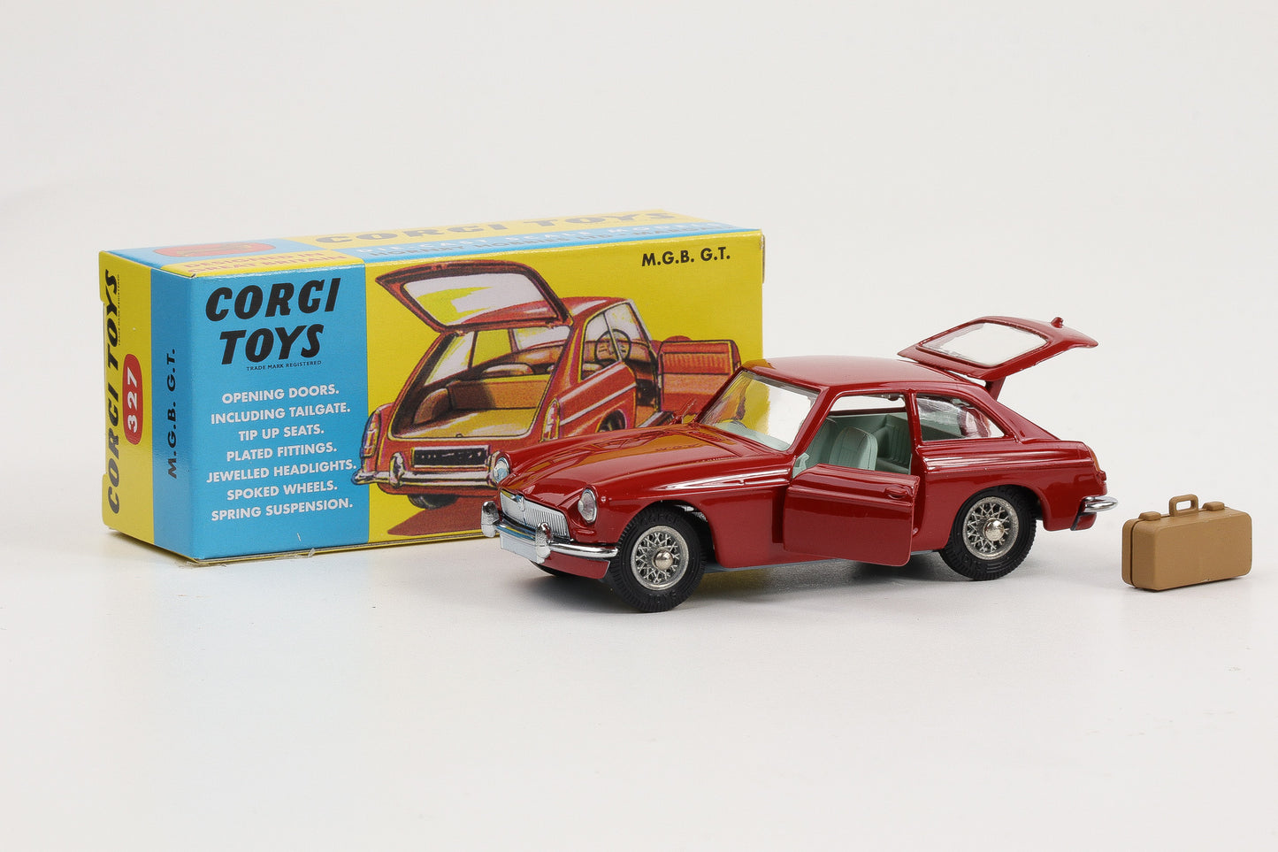 1:45 Corgi Toys MG Type B GT rot + Zubehör  Nr. 327 Repro