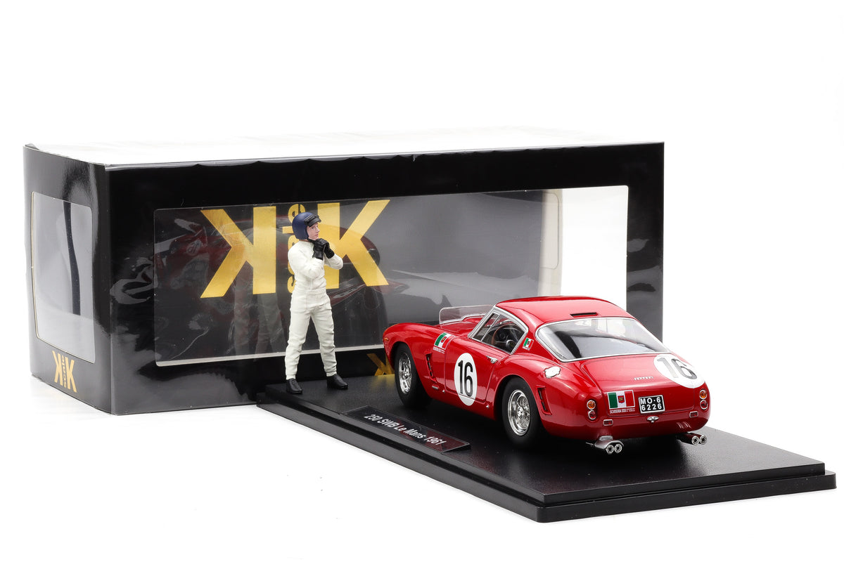 1:18 Ferrari 250 GT SWB #16 24H Le Mans 1961 rot + Figur + Vitrine KK-Scale