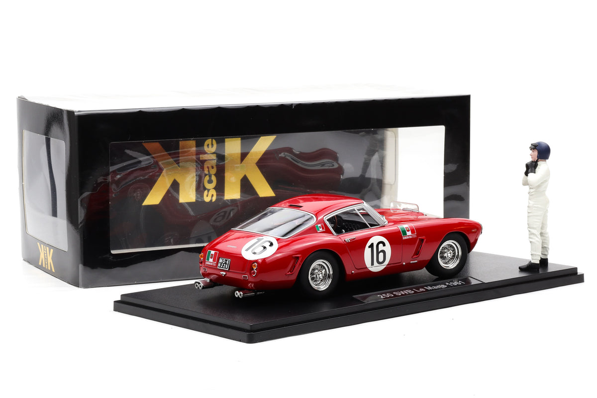 1:18 Ferrari 250 GT SWB #16 24H Le Mans 1961 rot + Figur + Vitrine KK-Scale