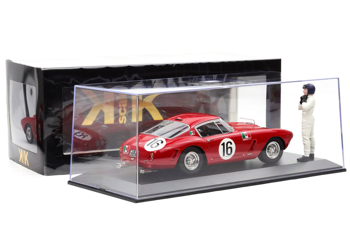 1:18 Ferrari 250 GT SWB #16 24H Le Mans 1961 rot + Figur + Vitrine KK-Scale