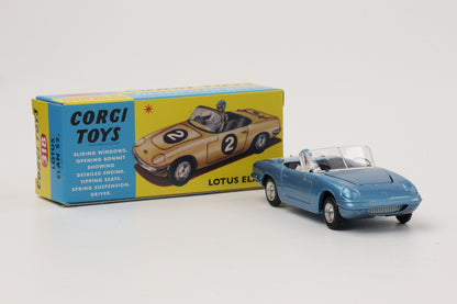 1:42 Corgi Toys Lotus Elan S2 metallicblau mit Fahrer - Nr. 318 Repro