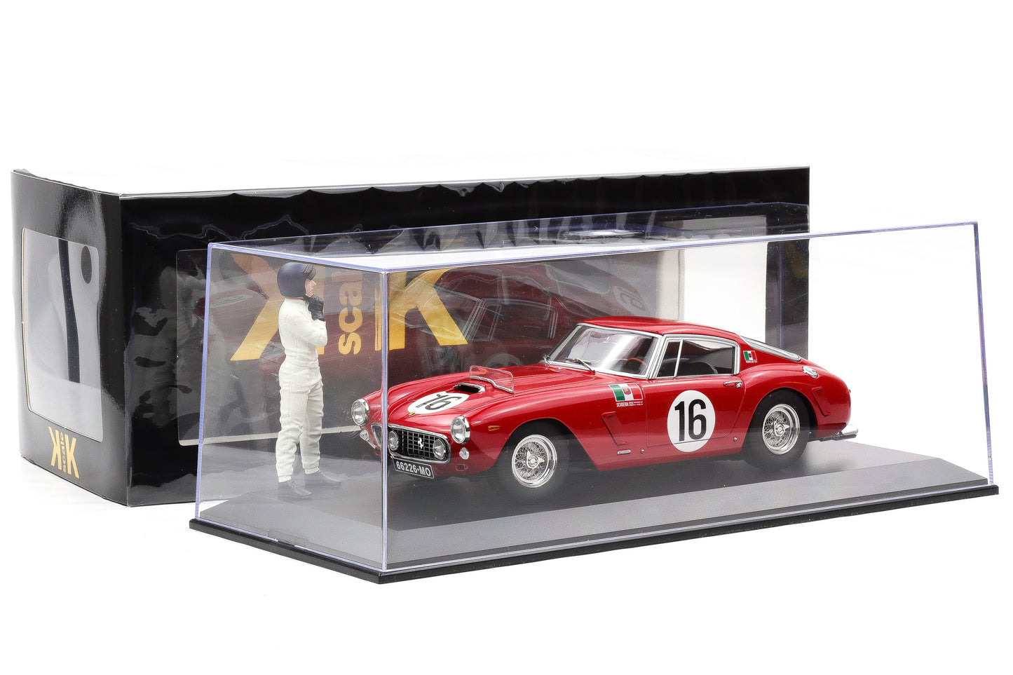 1:18 Ferrari 250 GT SWB #16 24H Le Mans 1961 rot + Figur + Vitrine KK-Scale