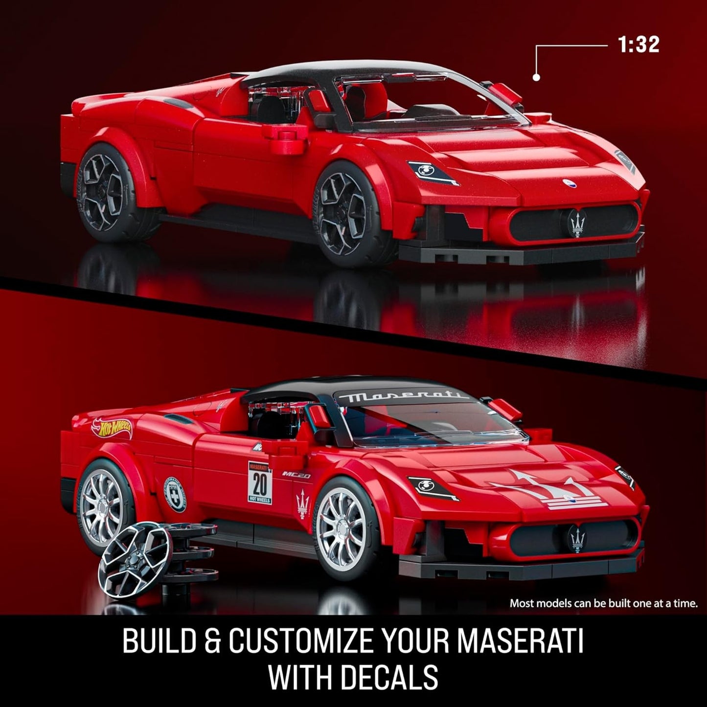 1:32 Hot Wheels Elite Mattel Brick Shop Serie Bauset Maserati MC20 250 Teile
