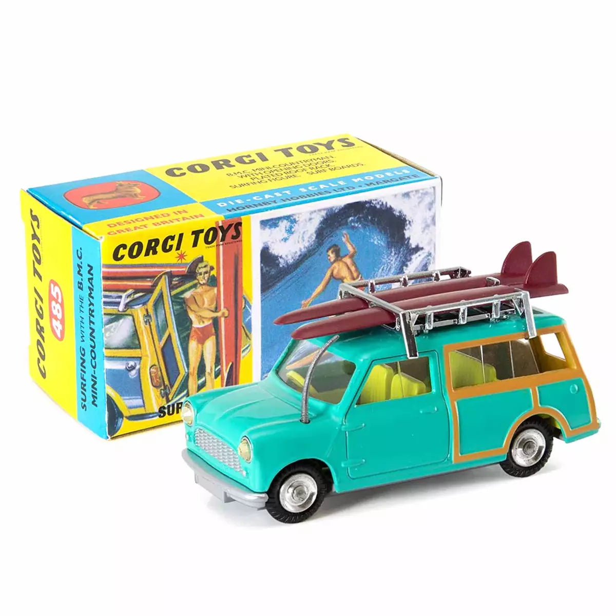 1:42 Corgi Toys Mini Countryman aquagrün Dachträger-Surfen mit Figur Nr. 485 Repro