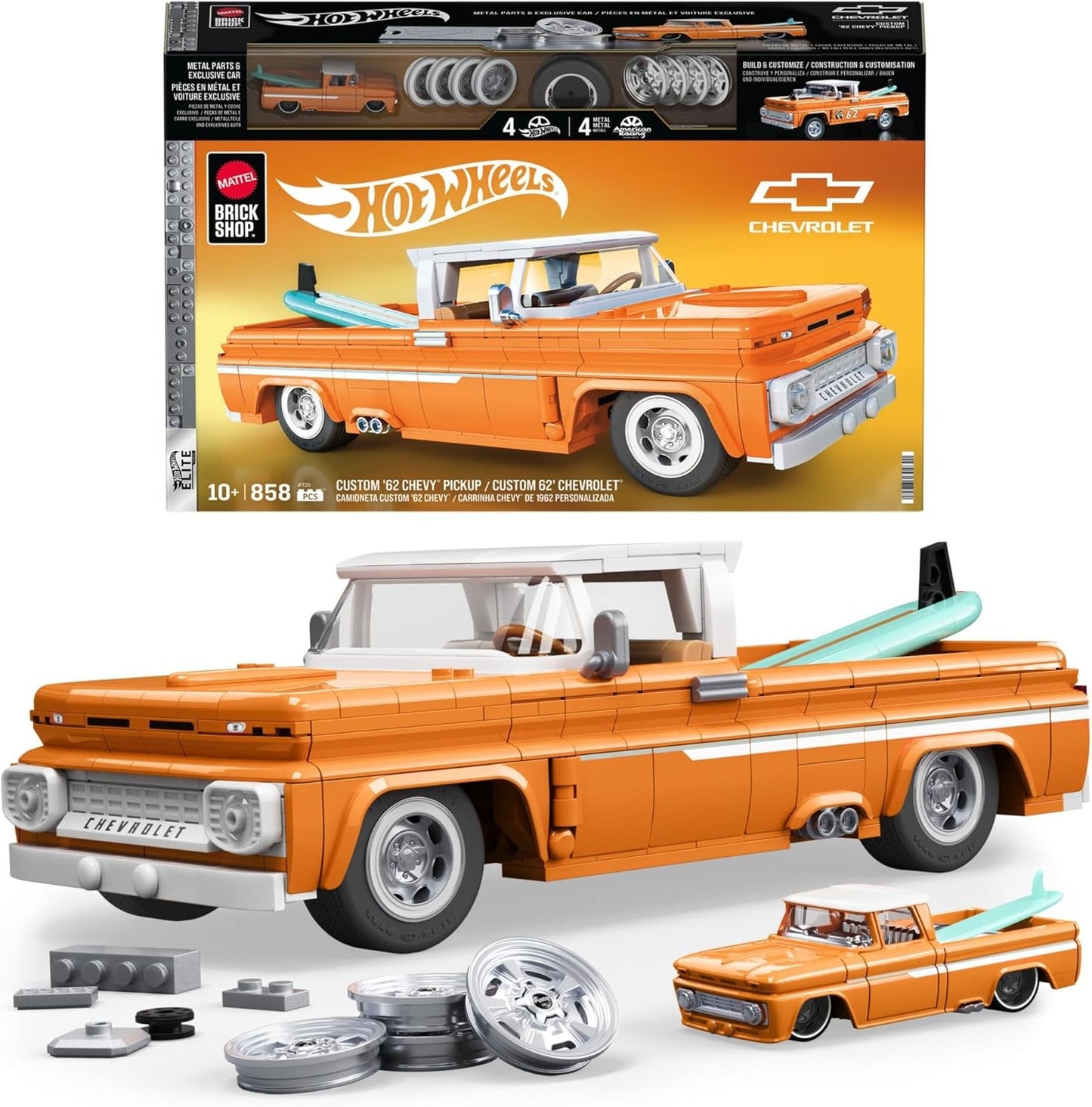 1:16 Hot Wheels Elite Custom ’62 Chevy Pickup Mattel Brick Shop Bauset 858 Teile JFT20
