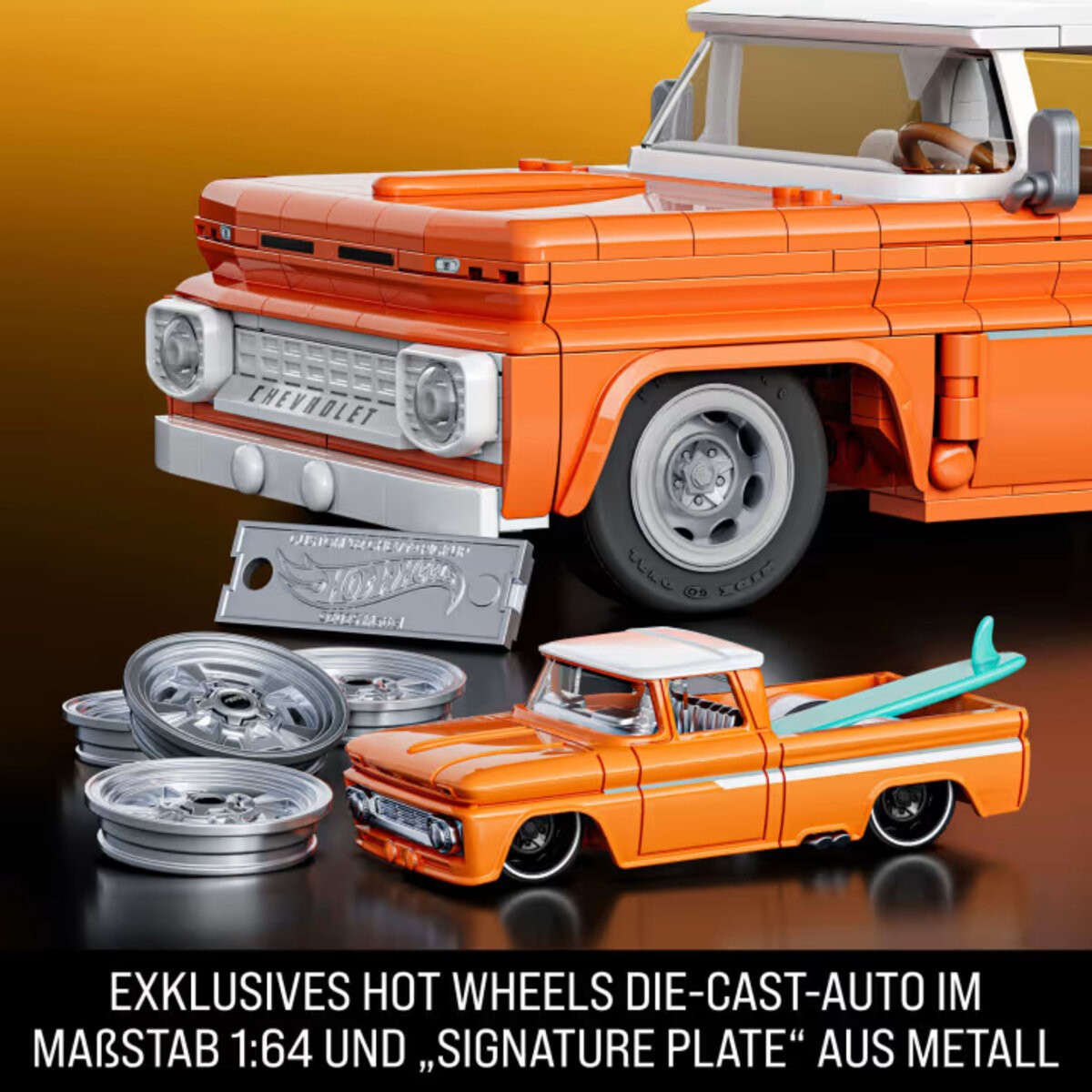 1:16 Hot Wheels Elite Custom ’62 Chevy Pickup Mattel Brick Shop Bauset 858 Teile JFT20
