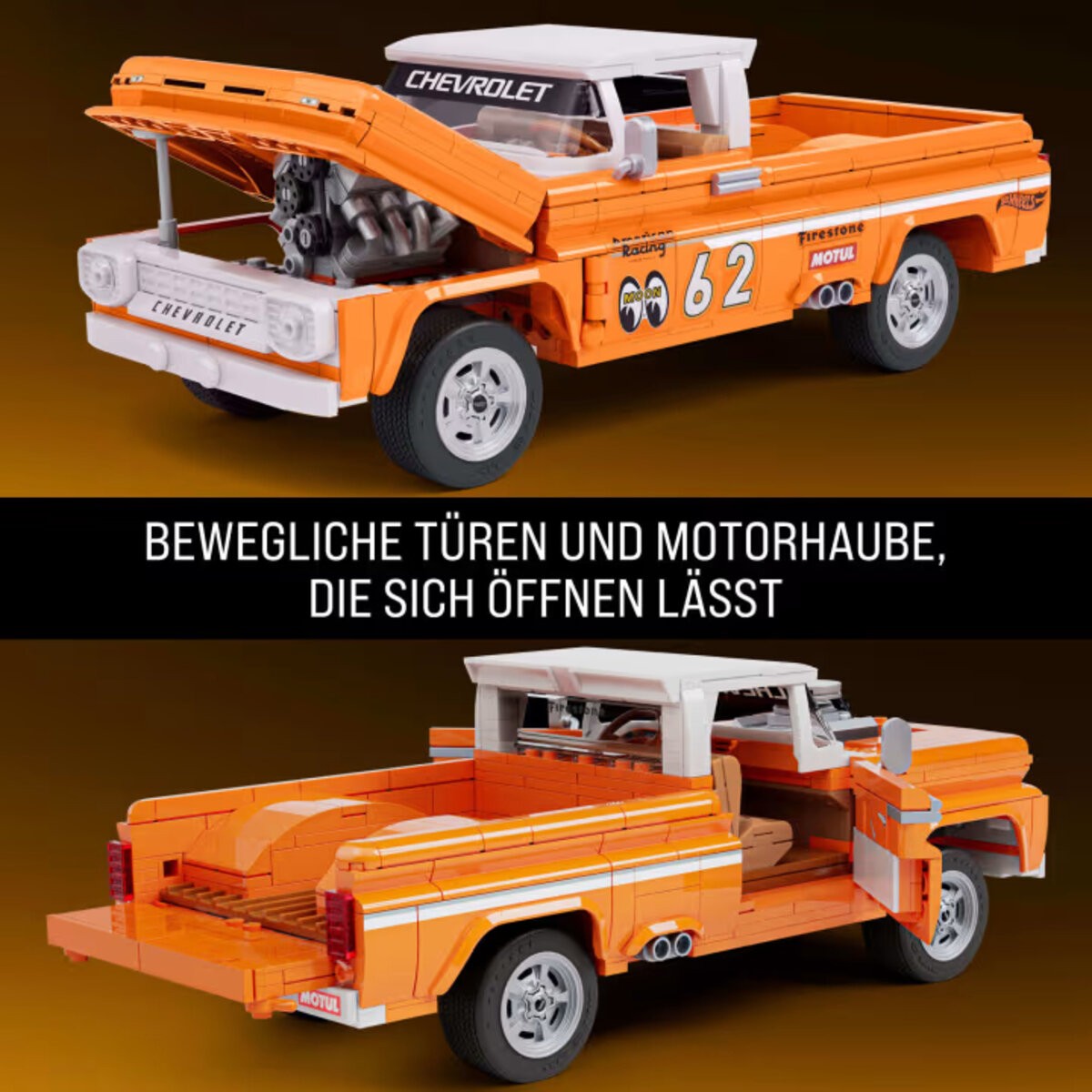 1:16 Hot Wheels Elite Custom ’62 Chevy Pickup Mattel Brick Shop Bauset 858 Teile JFT20