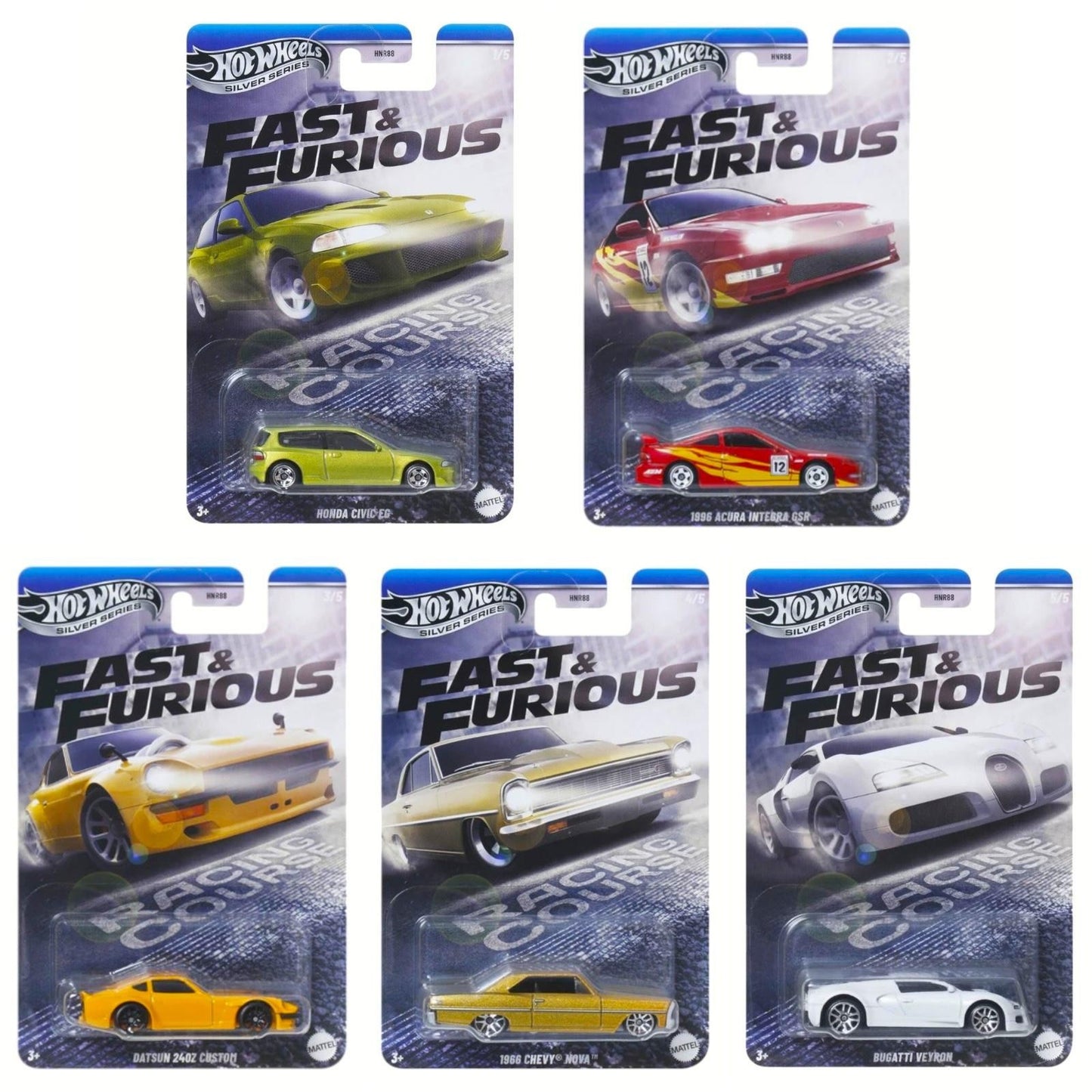 1:64 Hot Wheels Silver Series Racing Course Fast & Furious 5er Set HNR88-979K