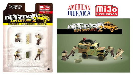 1:64 figura Offroad Adventure 2 Conjunto 4 figuras com acessórios American Diorama Mijo