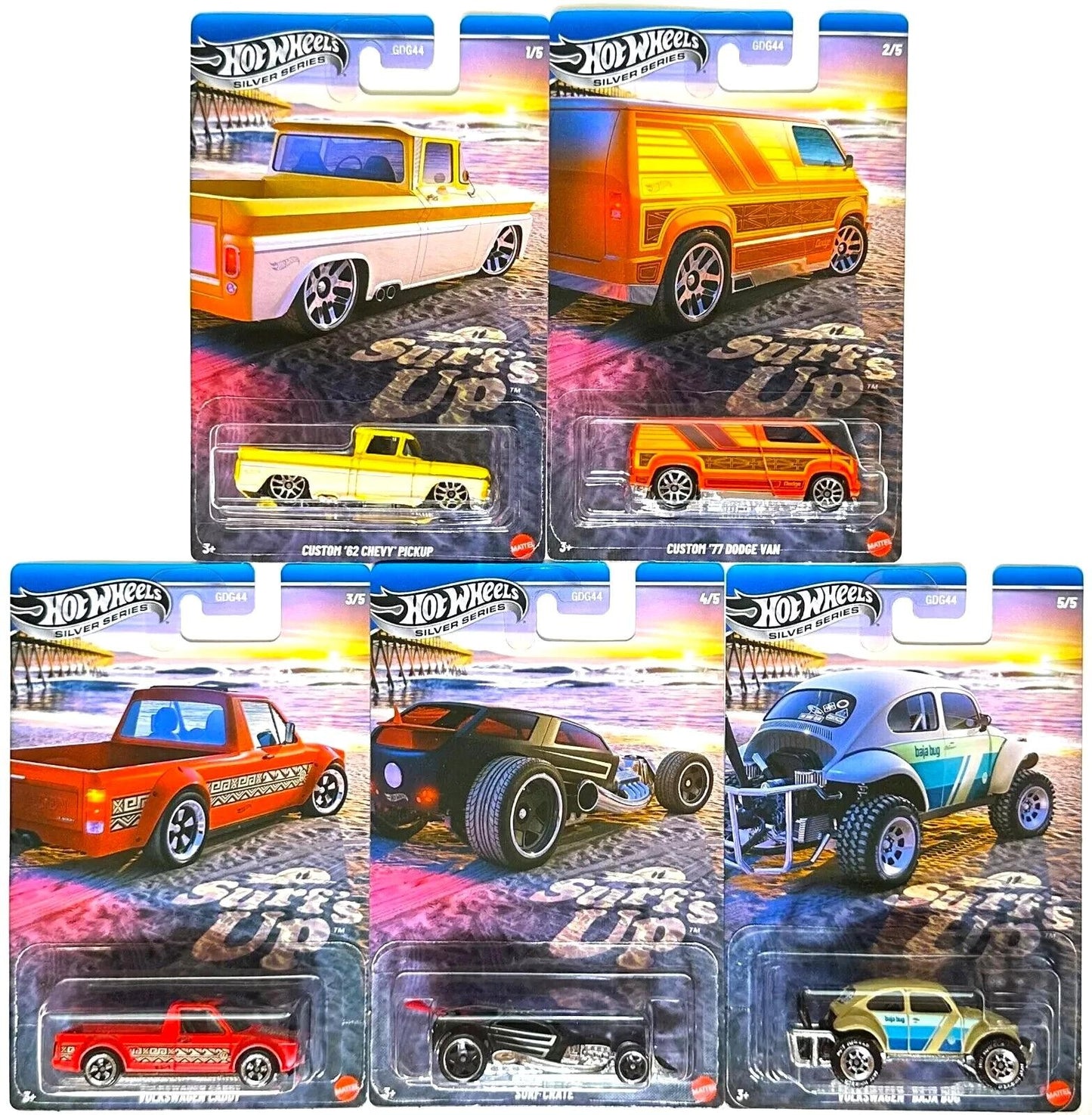 1:64 Hot Wheels 2025 Silver Series Surf´s Up SET 5 pcs. Beach Bums GDG44-977M