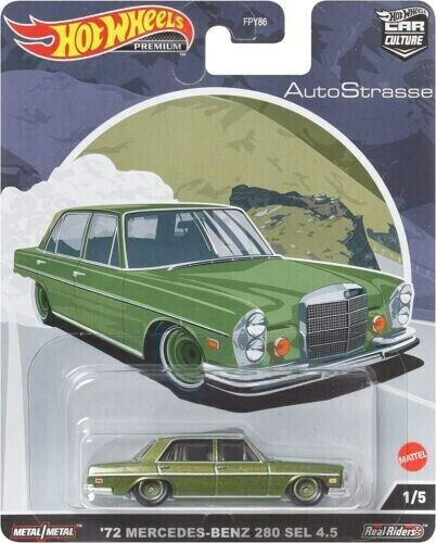 1:64 AutoStrasse '72 مرسيدس بنز 280 SEL 4.5 عجلات ساخنة باللون الأخضر المعدني
