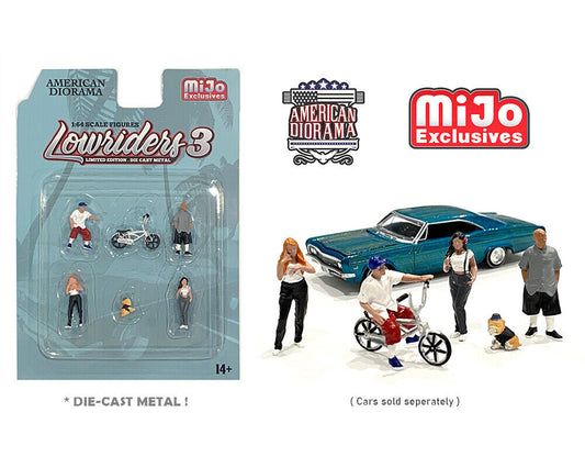 1:64 Figure Lowriders 3 Set 4 figurines avec vélo chien American Diorama Mijo