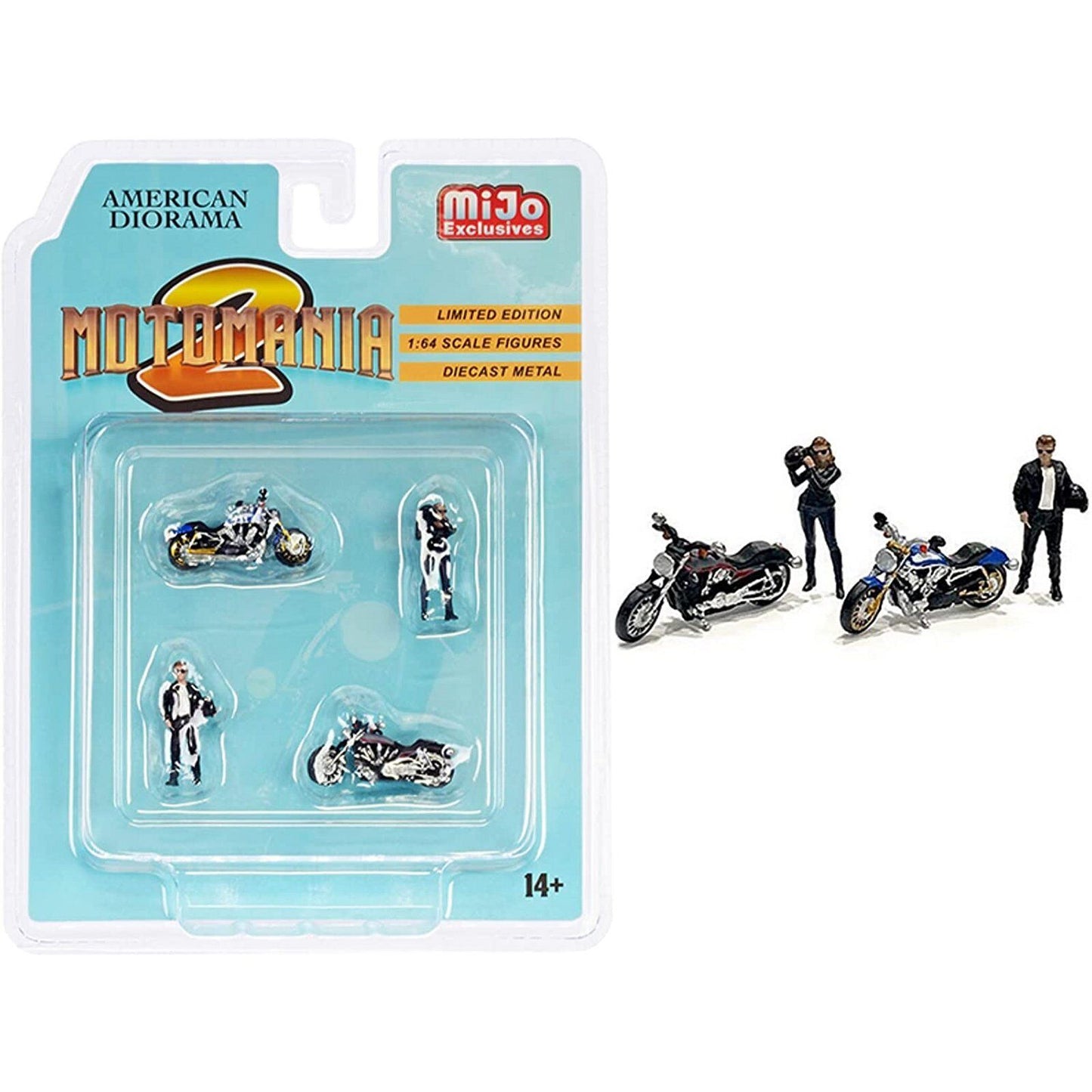 1:64 Figura Motomania 2 Set 4 uds. 2 figuras 2 motos American Diorama Mijo