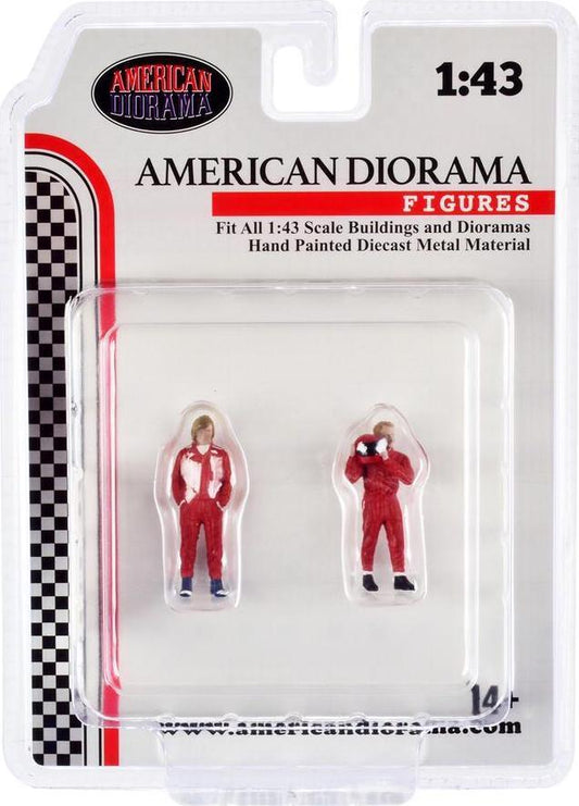 1:43 Figura Le Mans Racing Legend 70s Driver Vermelho Conjunto de 2 Figuras Diorama Americano