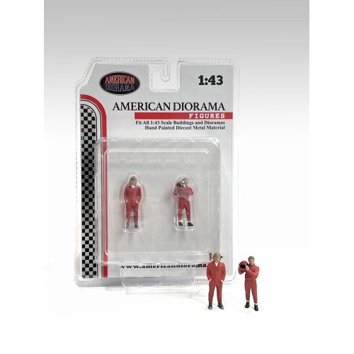 Figurine 1:43 Le Mans Racing Legend années 70 set 2 figurines F1 rouge American Diorama