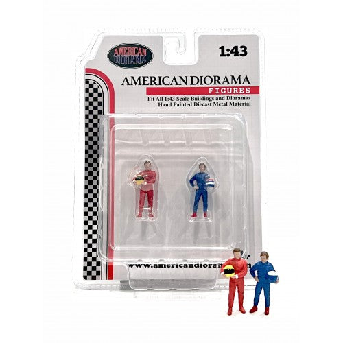 Figure 1:43 Le Mans Racing Legend anni '80 set 2 figurine F1 rosso blu American Diorama