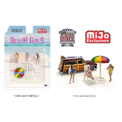 1:64 Figura 3 Conjunto de figuras de biquíni para meninas de praia com acessórios American Diorama Mijo