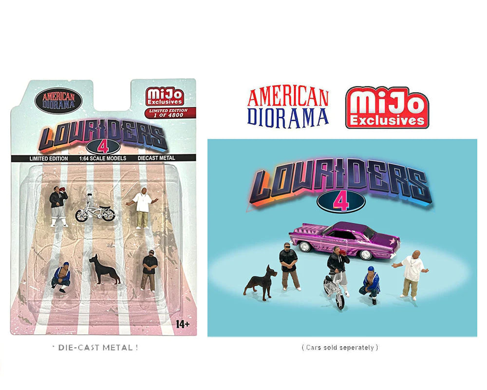 1:64 Figure Lowriders 4 Set 4 Figures BMX Dog American Diorama Mijo