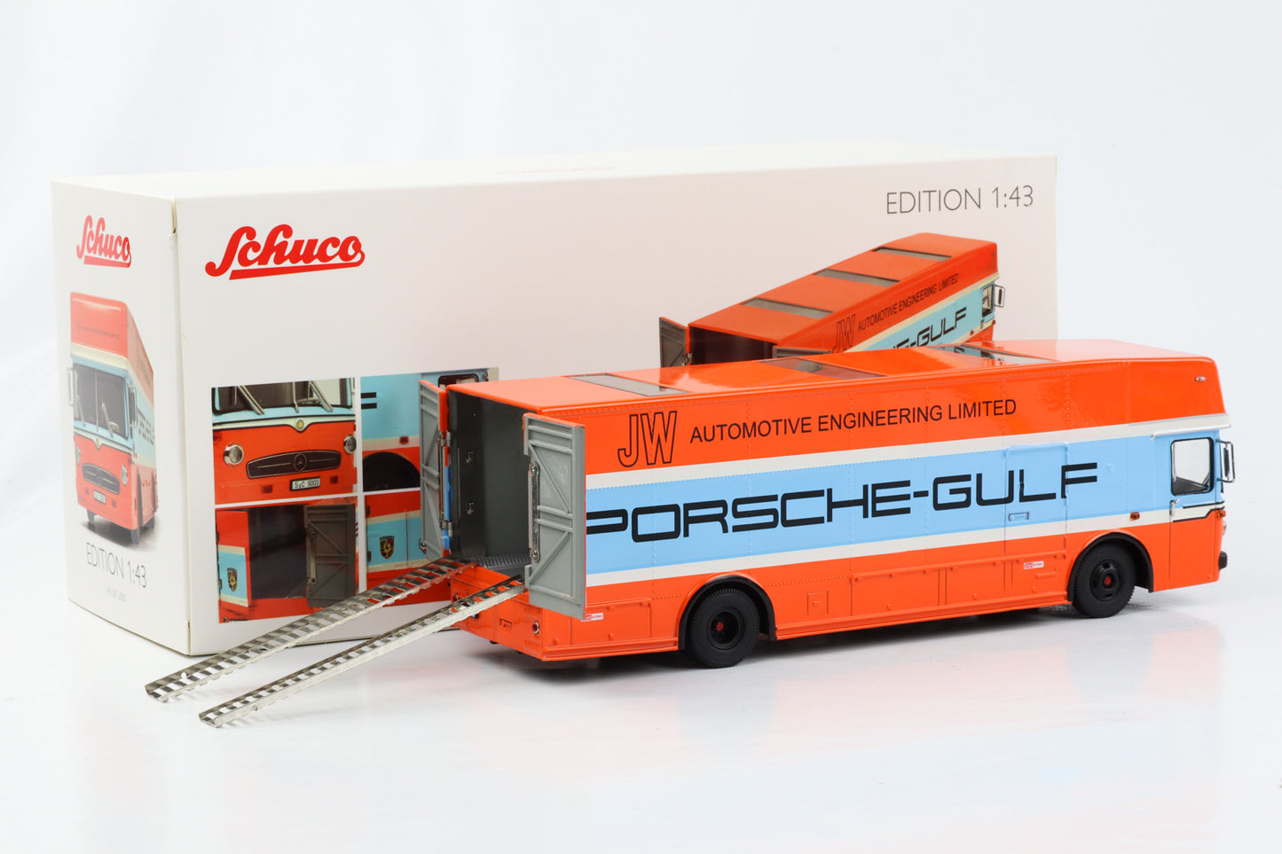 1:43 Porsche Mercedes-Benz racing transporter truck Gulf O317 Schuco diecast