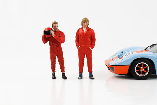 1:18 Figur Le Mans Racing Legend 70s Set 2 Figuren F1 Fahrer rot American Diorama