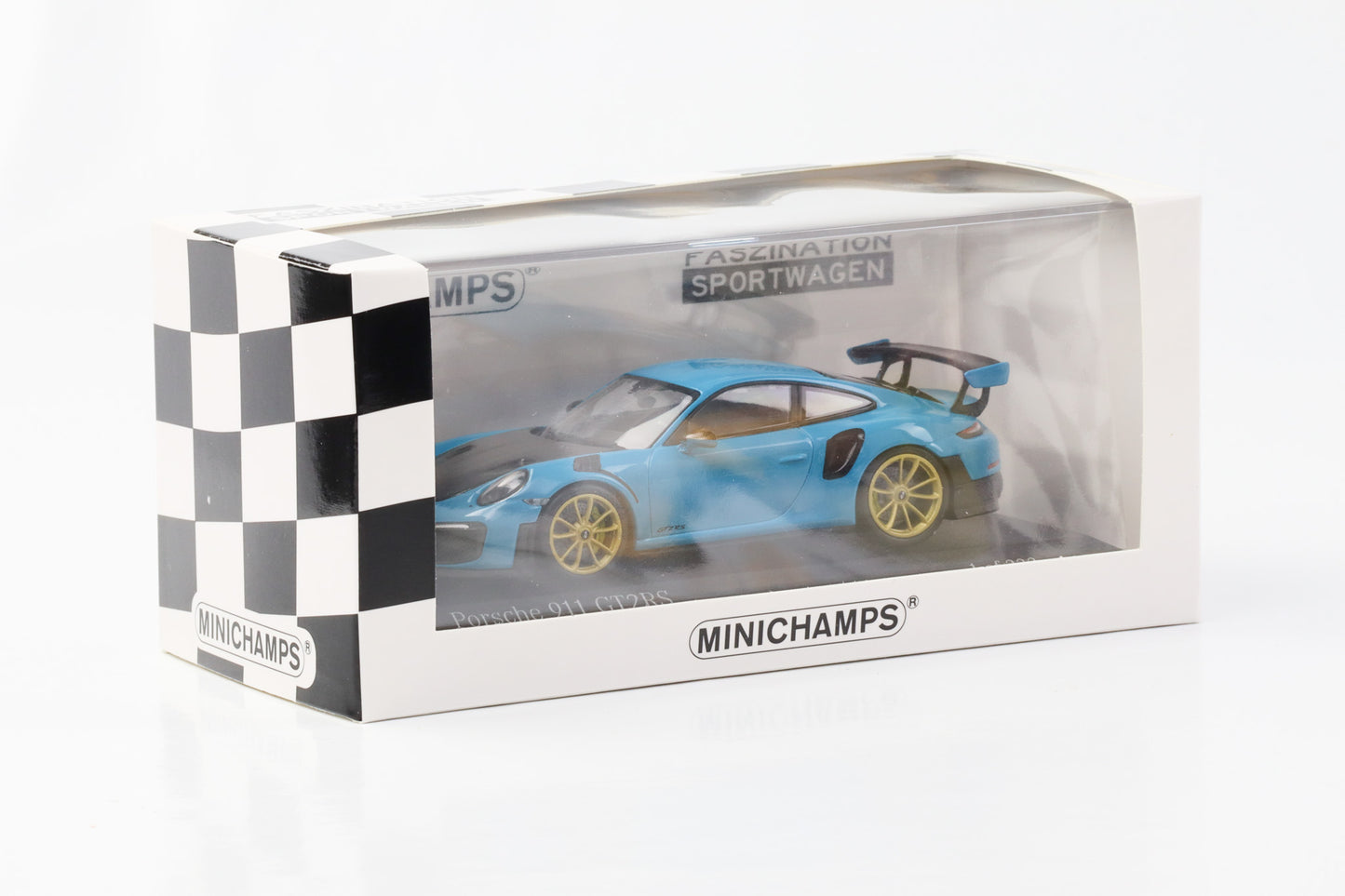 1:43 Porsche 911 GT2 RS 991.2 2018 miami blue golden rims Minichamps
